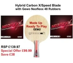 Table Tennis Bat: Gewo Hybrid Carbon X/Speed Blade + With 2 Sheets Of Neoflexx 48+ Rubbers