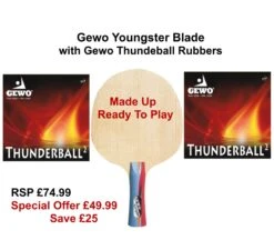 Table Tennis Bat: Gewo Youngster Blade + With 2 Sheets Of Thunderball Rubbers