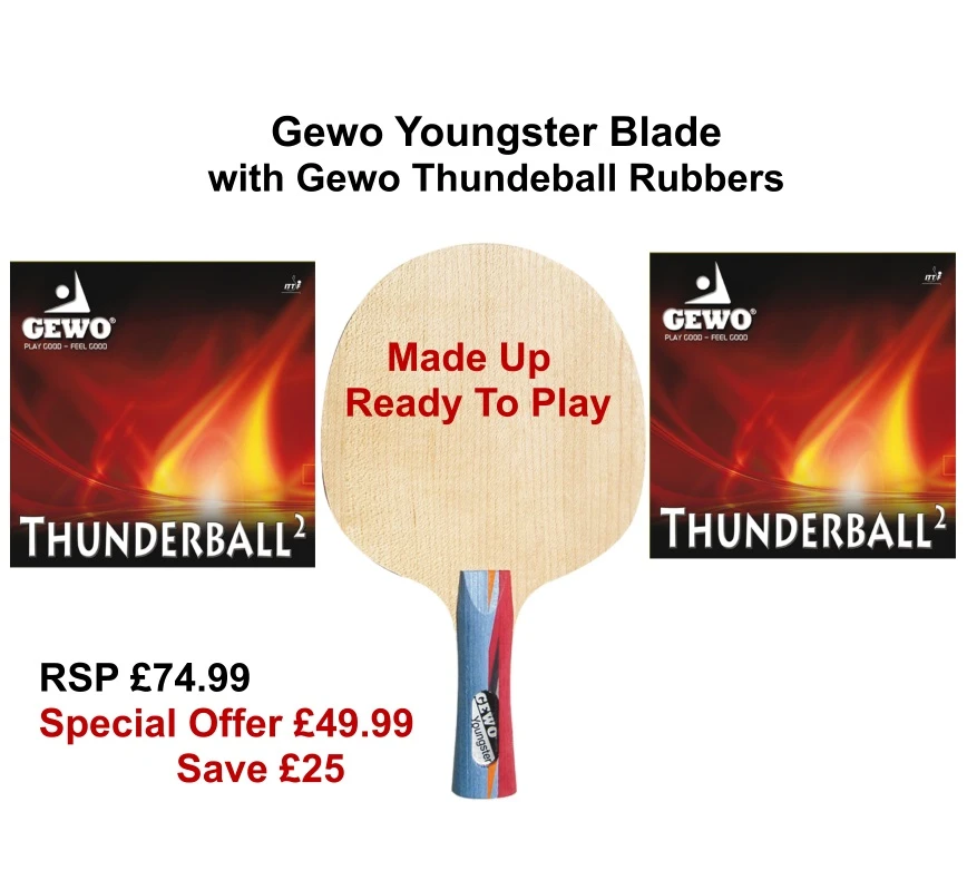 Table Tennis Bat: Gewo Youngster Blade + With 2 Sheets Of Thunderball Rubbers