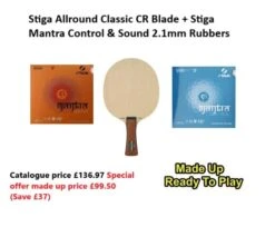 Table Tennis Bat: Stiga Allround Classic Blade + Stiga Mantra Control & Sound 2.1mm Rubbers